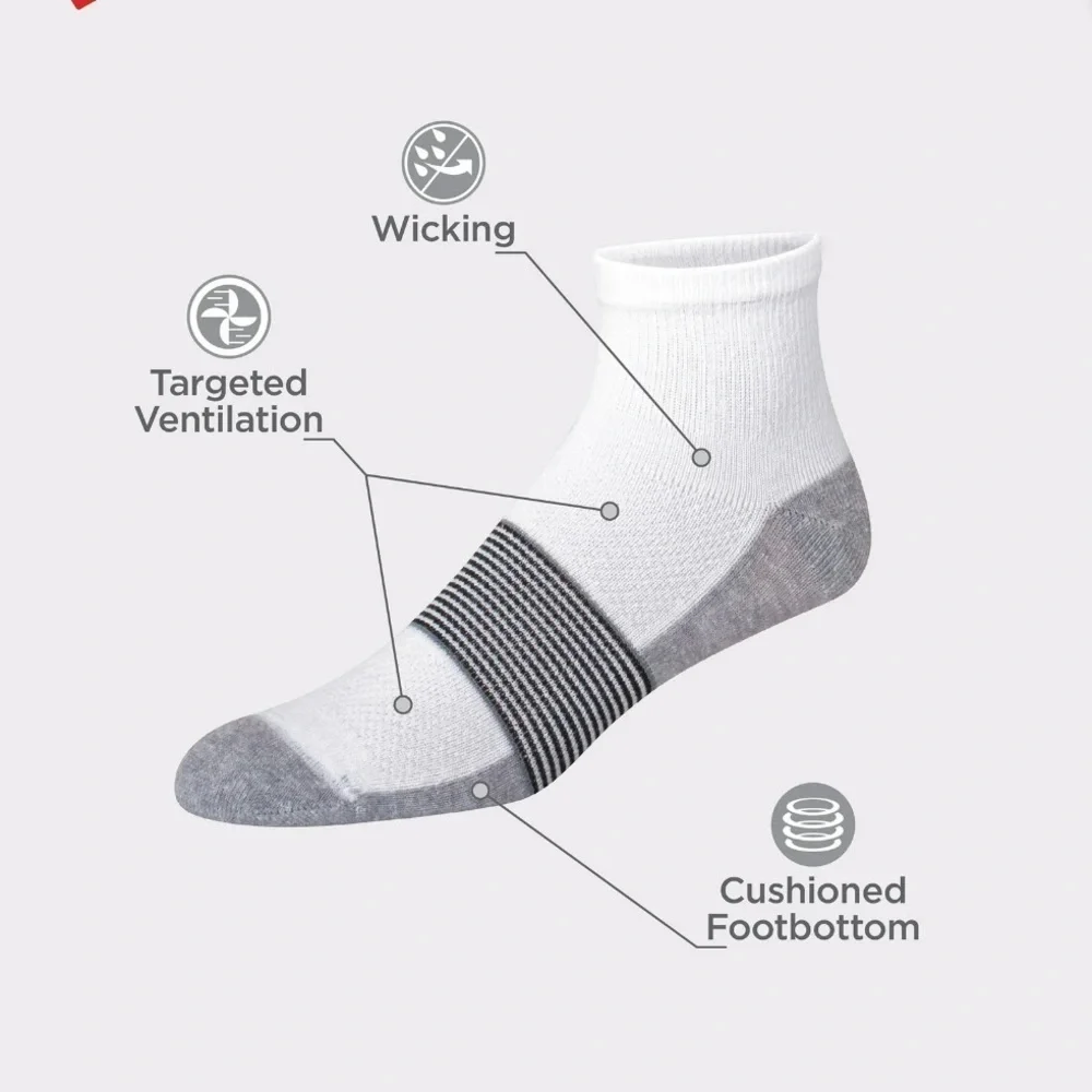 Hanes Cool DRI Men's Ankle Socks with Ventilation, 3-Pairs White Assortment